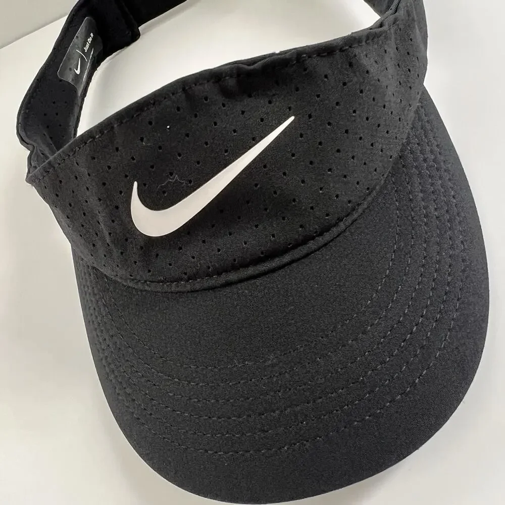 Nike Women Court Dri-Fit Advantage Black White Swoosh Visor Tennis Hat CQ9334